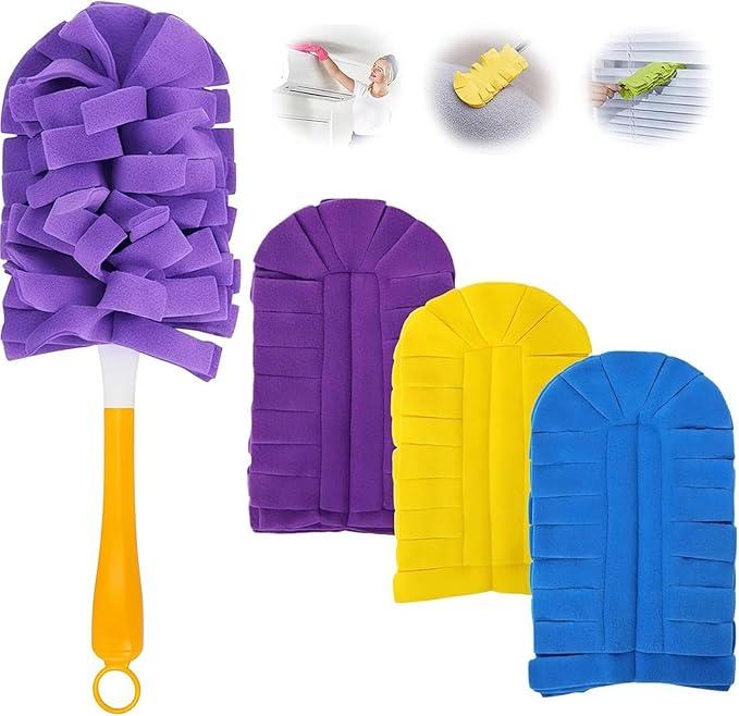 Electrostatic Dusters for Cleaning, 360° Electrostatic Duster Refills, Washable & Reusable Microfiber Duster Refills, Multi-Surface Cleaning Tool for Cleaning Home, Blinds (1 Handle + 3 Refills)