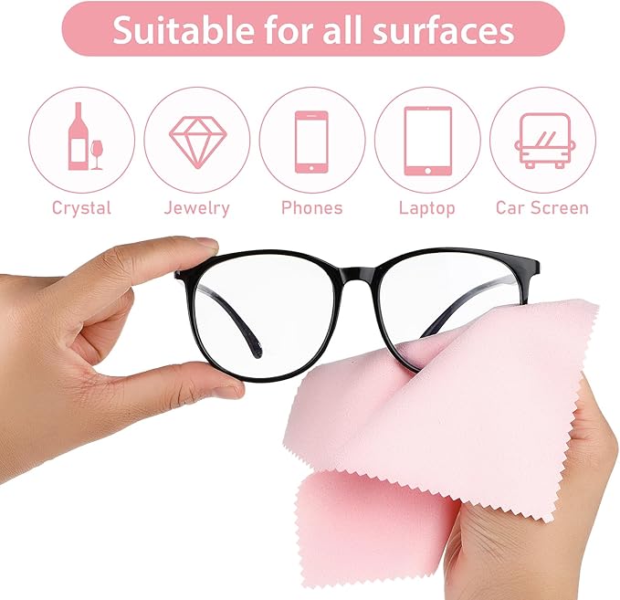 10 Pcs Microfibre Glasses Cleaning Cloths, Soft Glasses Cleaner Cloth Lens Cleaning Cloth Reusable Eyeglasses Cleaning Tool for Camera Lens Cell Phone Screens Cleaner Accessories(Pink)