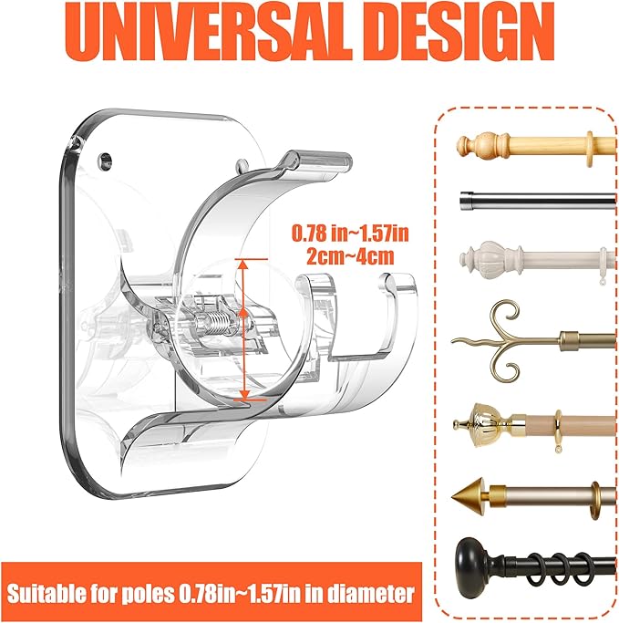No Drill Curtain Rod Brackets No Drilling Holder 20lb - Renter Friendly Self Adhesive Hooks for Apartment Dorm Classroom Essentials Decor Hanging Drapes Rv Over Blinds Kitchen Bedroom Home