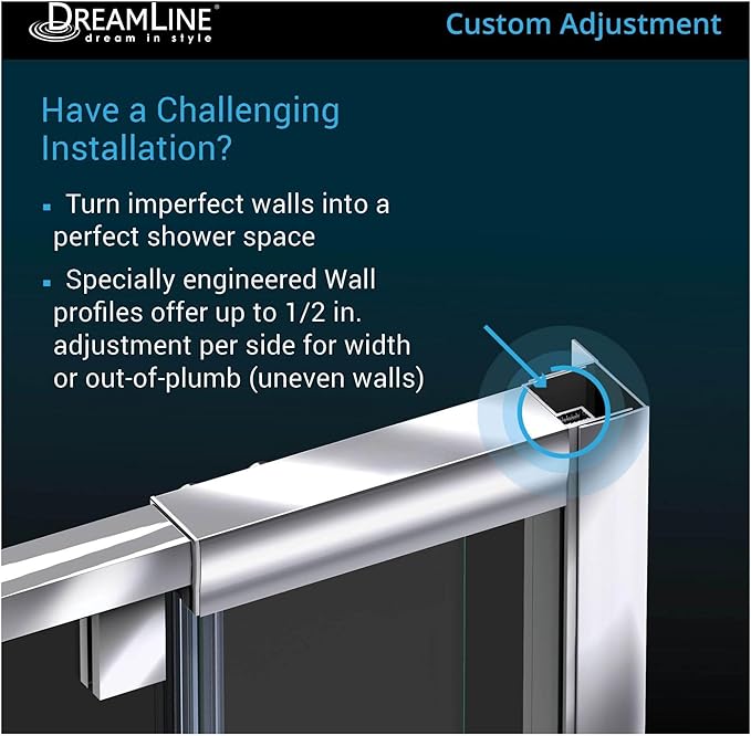 DreamLine Flex 56 - 60 inch W x 72 inch H Semi-Frameless Pivot Shower Door in Chrome