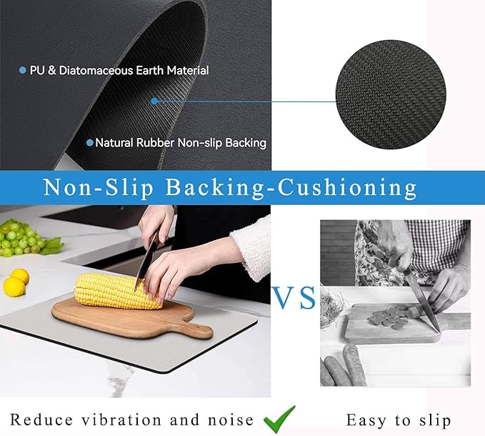 Dish Drying Mat for Kitchen Counter,Drying Mat for Dish Rack,Absorbent Hide Stain Rubber Mat,Coffee Mat, Kitchen Counter Mat (Light Gray, 17"x31.5")