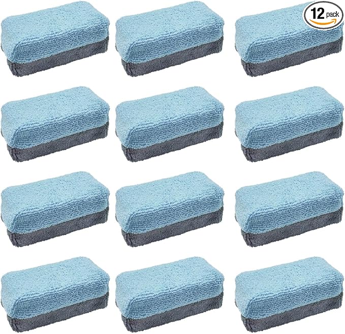 12PCS Ceramic Coating Applicator Sponge, 4.13'' x 1.84'' Microfiber Car Detailing Applicator Pad, Rectangular Car Foam Cleaning Pad, Auto Polishing Pad for Wax, Paint, Sealant (Blue)