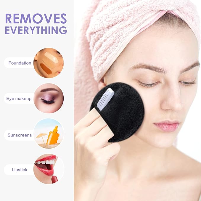 SUNLAND Reusable Makeup Remover Pads for Face,Eyes,Lips Microfiber Face Cleansing Gloves Washable Makeup Remover Cloth with Laundry Bag Rounds Pads