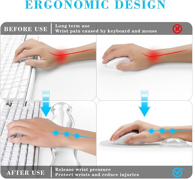 Gel Keyboard & Mouse Wrist Rest Set, Ergonomic Keyboard and Mouse Pad with Wrist Support Typing Pain Relief，Suitable for Office/Computer/Laptop/Gaming（White Set ）