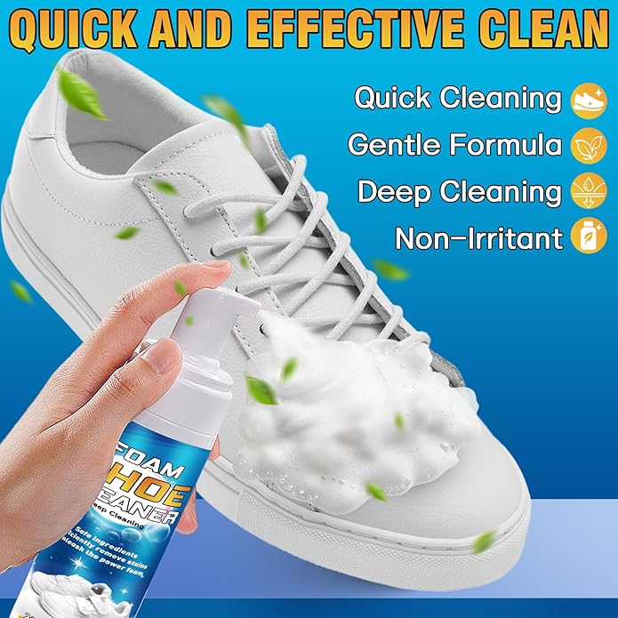 Shoe Cleaner Kit, 6.76oz White Sneaker Cleaner with Brush & Towel, Shoe Cleaning Foam for Leather, Canvas, Knit