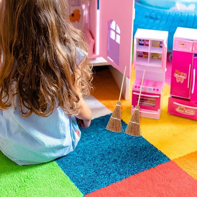 ibasenice Mini Hand-Woven Broom Dollhouse Decor 1 12 Scale Miniature Broom Props for Halloween Christmas Home Garden Decoration