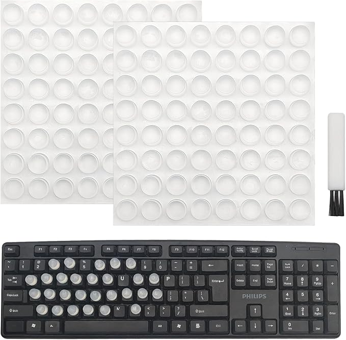 128 PCS Raised Keyboard Stickers for Long Nails Protector,with Cleaning Brush,Silicone Keyboard Self Adhesive Keycap Riser Bubbles Covers for Nail Art Typing Gaming Round Keyboard PC, Cylinder
