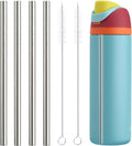 Metal Straw Replacement Set Compatible with Owala 24oz/32oz Freesip Water Bottle, Durable Stainless Steel Replacement Straws with 2 Cleaning Brushes-4Pcs