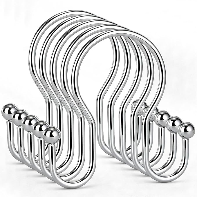 Goowin Shower Curtain Hooks, 12 Pcs Shower Curtain Rings, Stainless Steel Shower Curtain Hangers, Metal Shower Curtain Hooks Rings Rust Proof, Minimalist Shower Hooks for Shower Curtain, Chrome