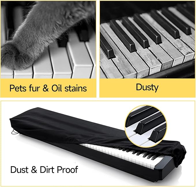 Soundspire 61 Keys Piano Keyboard Dust Cover, Waterproof Thickening Digital Electronic Piano Cover with Elastic Lock, Full Coverage Premium Protector for Music Keyboards (Black)