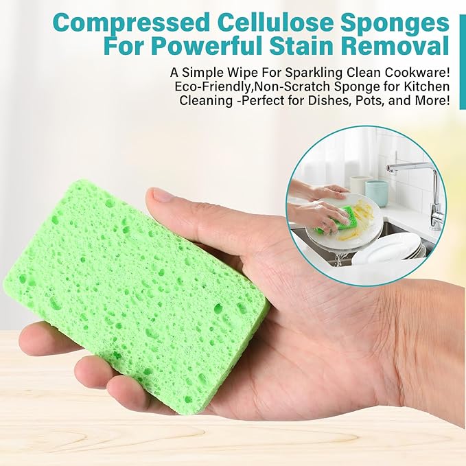 100 Pcs Kitchen Sponges Bulk, Natural Compressed Cellulose Sponges for Dishes, Non-Scratch Reusable Cleaning Sponge Soft Washing Scrubbers for Kitchen Bathroom (Multicolor)