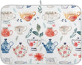 Watercolor Tea Cups Teapots Dish Drying Mat for Kitchen Counter Absorbent Microfiber Drying Pad, Large 18x24 in, Reversible Drainer Mats