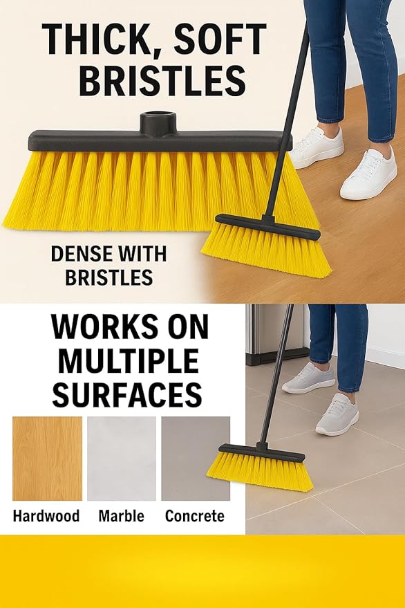 LUZIA Yellow 14" Premium Broom Head – Extra Dense Soft Flagged Bristles – Deep Sweep – Universal 7/8" Thread – Recycled PP – Handle Not Included(Yellow, LUZIA)