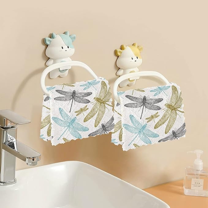 ALAZA Dish Towels Set of 6 - Fern Botanical Dragonfly Design, Absorbent Cleaning Cloths, Lint-Free Bar Tea Soft Towels, Kitchen Accessories, 11"x11"