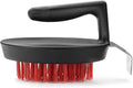 Outset 76621 Himalayan Salt Block, Pizza Stone and Cast Iron Pan Nylon Cleaning Brush with Stainless Steel Scraper, 5 x 4 x 3, Black