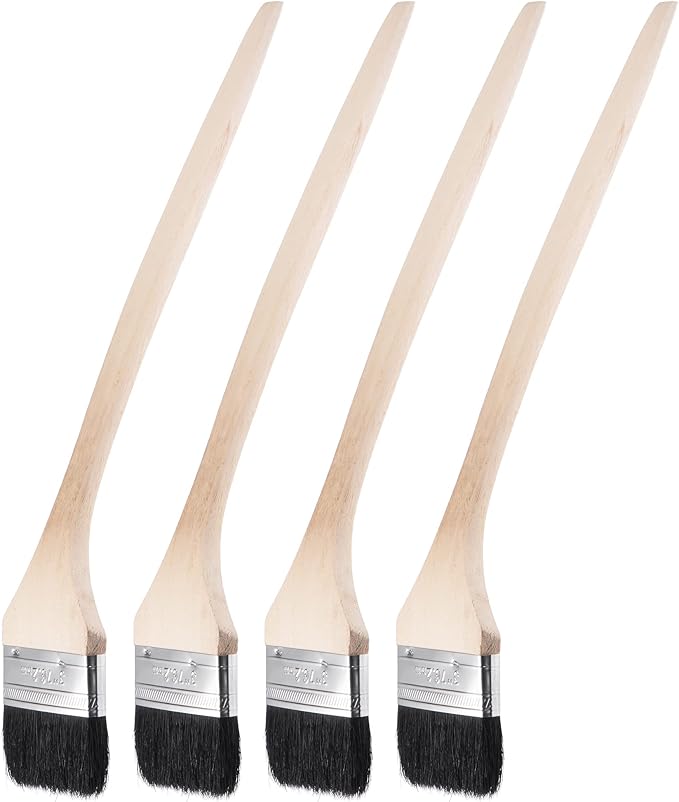 uxcell Bent Radiator Paint Brush 17" Length 3" Width Bristle with Long Wood Handle for Wall Treatment Black 4Pcs