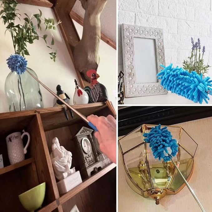 Microfiber Duster for Cleaning,6 Pcs Hand Washable Dusters with 11" to 29.5" Reachable Pole,Small Dusters for Cleaning Office Car Computer Furniture Sofa Ceiling Fan (Blue)