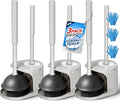 3Pack 2 in 1 Toilet Brush and Plunger Set, Extended Handle Plunger,Toilet Bowl Brush Plunger Set,Bathroom Cleaning Tools,Toilet Brush Plunger Combo,Cleaning Brush,Cleaning Supplies, Light gray