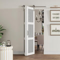 Bifold Closet Doors, 30"（15" x2） x 84", 3 Lites Frosted Glass Bifold Door with Brushed Nickel Sliding Hardware Kit Set, Pre-drilled Bi fold Barn Door Slab, 2.83FT Track for 2 Doors