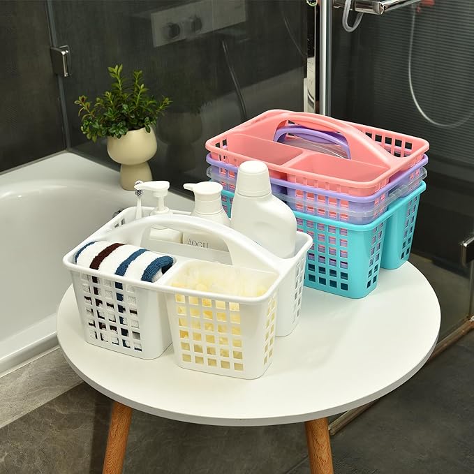 Haundry 3 Compartments Plastic Shower Caddy Basket, Portable Divided Cleaning Supply Storage Organizer with Handle (White)