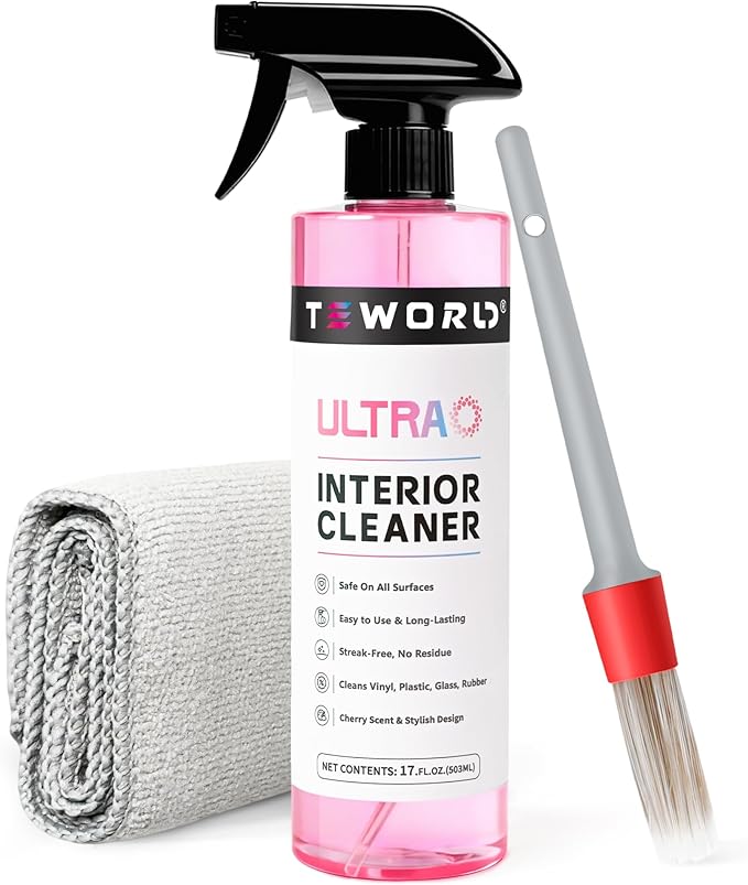 Ultra Car Interior, Seat & Upholstery Cleaner - Car Detailing Kit Removes Stains, Dirt, Oil & Grease, Safe for Leather, Vinyl, Plastic & More - Compatible with Cars, Trucks, SUVs, RVs (17Oz Cherry)