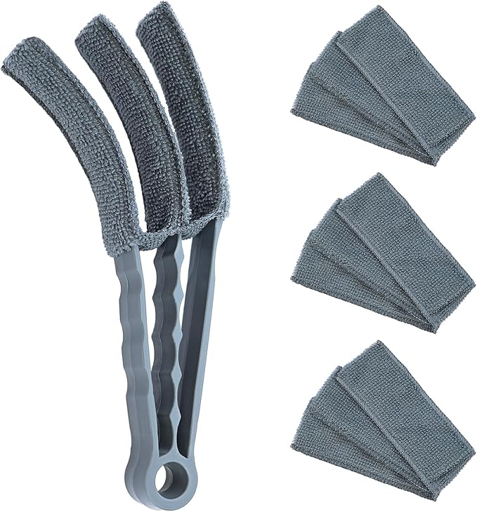 Window Blind Cleaner Duster Brush, 1 Brush with 4 Upgraded Microfiber Sleeves, Washable and Reusable, Blind Cleaner Tools for Window Blinds, Air Conditioner, Jalousie (Grey)