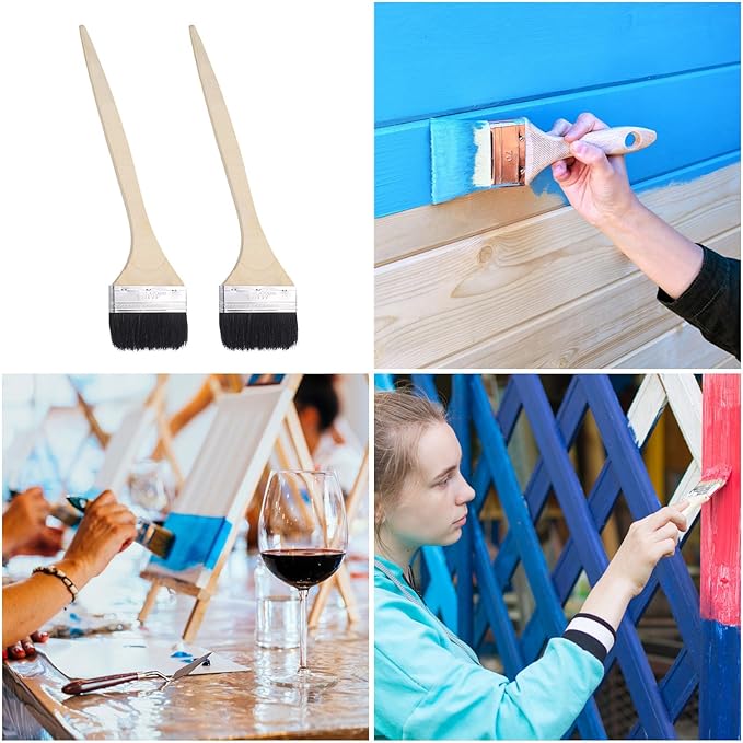 uxcell 2pcs Bent Radiator Paint Brush 4" Width Curved Wall Paint Soft Bristle Brushes with Long Wood Handle for Painting DIY Wall Treatment