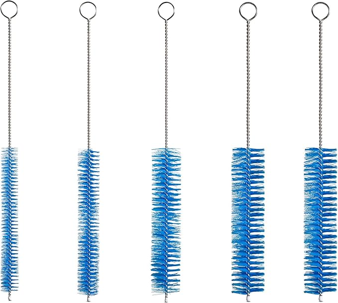 10" Tube Cleaning Brush Set, 5 Pack Large, Extra Long Nylon Straw Brushes with Flexible Handles for Bottles, Cleaning Straws, Pipe Cleaners, Keyboard, Glass, Guns, Detailing and Deep Cleaning, Blue