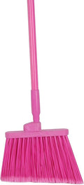 SPARTA 41082EC26 Plastic Color Coded Broom, Flagged Bristles, Long Broom With Angled Head For Large Debris, 56 Inches, Pink