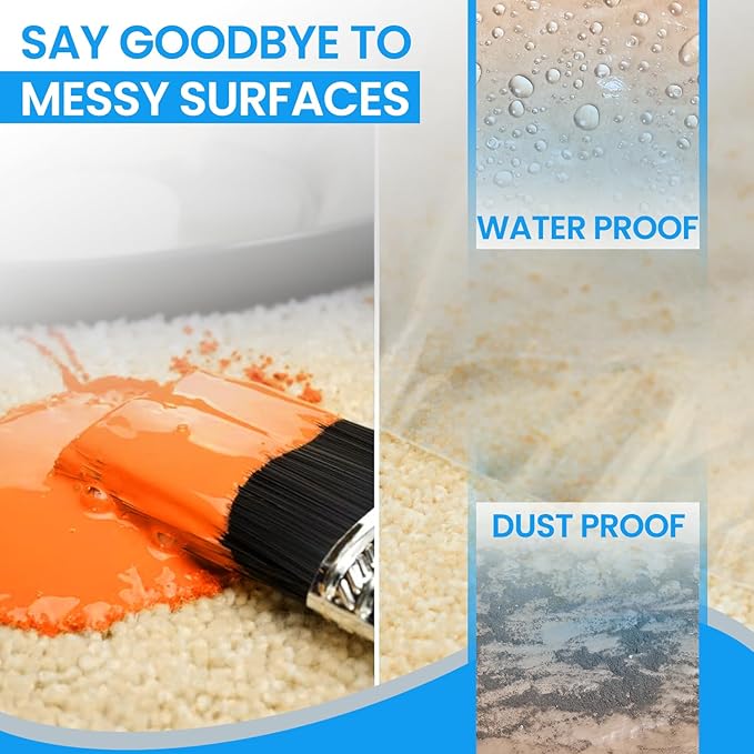 Dirt Defence Plastic Drop Cloth, 9x12 Ft Plastic Sheeting for Painting, Waterproof & Dust-Proof,Tear-Resistance Plastic Tarp for Painting, Floor, Furniture Cover Thick & Durable (6 PCS)