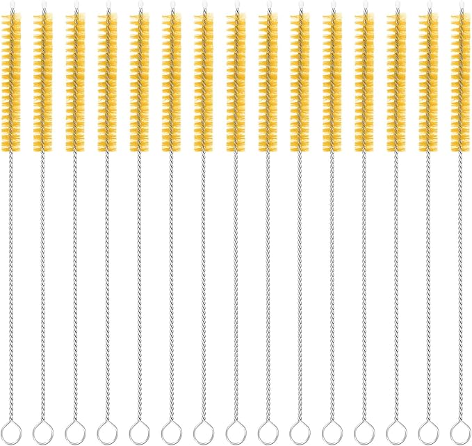 uxcell 15Pcs Drinking Straw Cleaning Brushes, 8" x 2/8" Nylon Bristles Long Straw Brush Pipe Cleaner for Washing Straws Pot Spout, Sippy Cup, Bottle and Tube (Yellow)