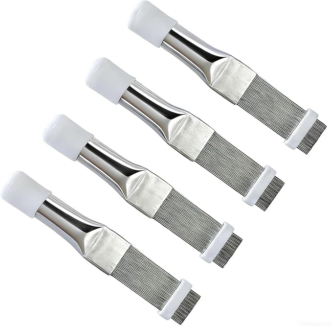 4-Pack AC Fin Comb Straightener – Air Conditioner Cleaner Tool for Condenser & Evaporator Coils, Includes Coil Brush for AC Unit Maintenance & Radiator Cleaning