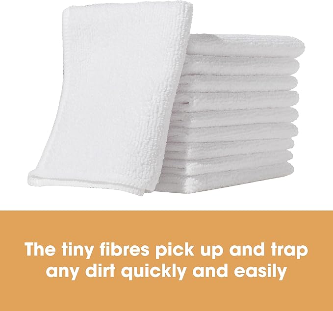 Furniture Clinic Pack of 10 Microfiber Cloths – Lint Free - White Cleaning Cloths - Reusable and Washable