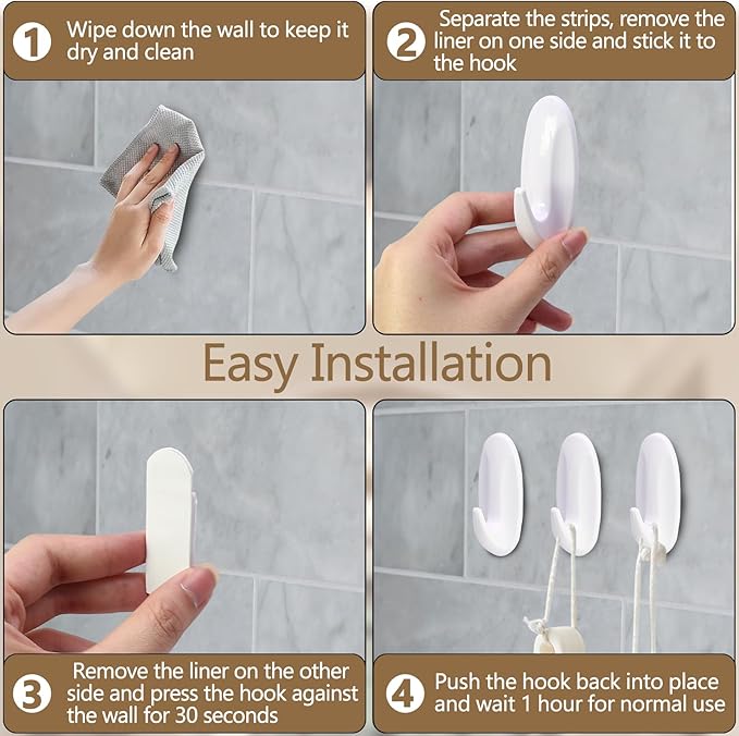 6 Pack Medium Utility Hooks, Holds up to 2.5 lb, Damage Free Hanging Hooks Removable Wall Hooks Self Adhesive Hooks, Heavy Duty Sticky Hooks for Hanging Garland Hat Key Coat Wreath Towel
