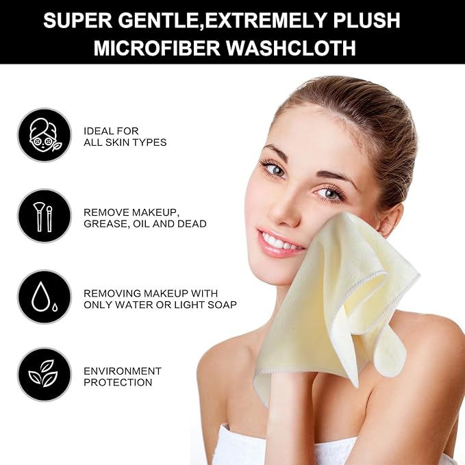 SINLAND Microfiber Facial Cloths Fast Drying Washcloth 12inch x 12inch Absorbent Face Wash Cloth Soft Makeup Remover Cloths