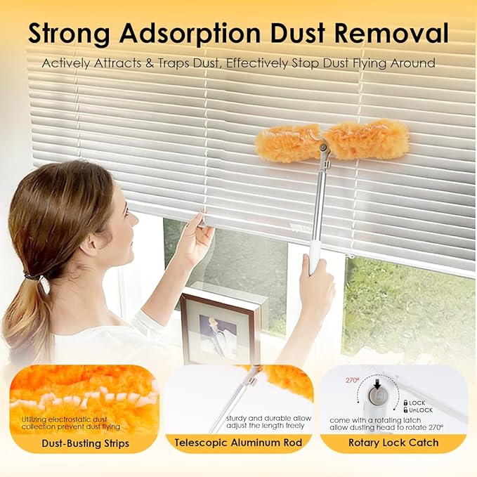 Extendable Duster Kit with 6FT Telescoping Handle & 12 PCS Duster Refills, 360° Disposable Microfiber Pads for Home Cleaning, Ceiling Fan, Blinds, Furniture (Duster Kit (13 PCS))