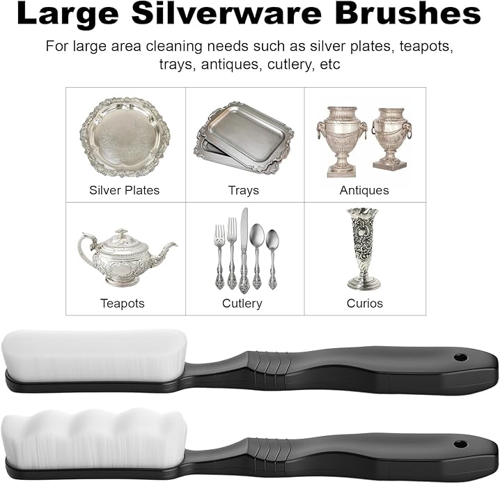 Silver Cleaning Kit with Ultra-Soft Brushes & Polish Cloths – Tarnish Removal for Antique Jewelry, Sterling Silverware, Cutlery & Plateware – Safe for Gold, Diamonds, Platinum, Gemstones & Coins