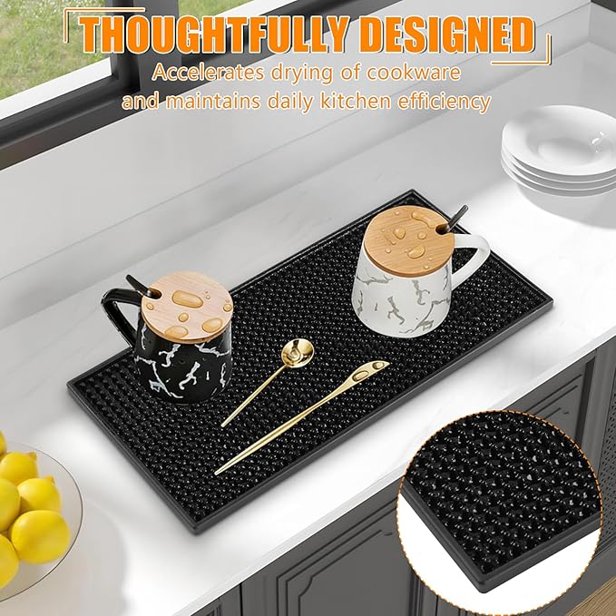2 Pack Bar Mat, 6" x 12" Bar Mats for Countertop, Non Slip Spill Proof Service Mat, Rubber Dish Drying Mat for Coffee Bar, Bartending, Home Kitchen & Restaurant