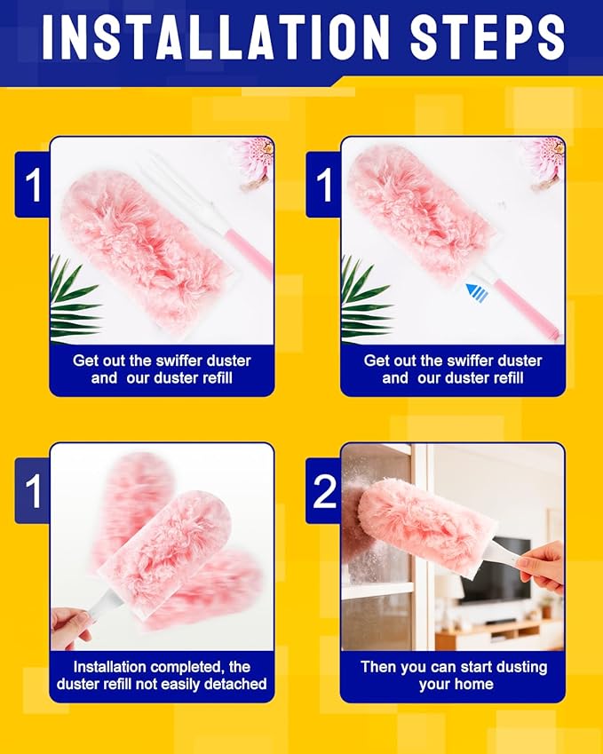 32 Count 360 Duster Refills, Unscented Heavy Duty Dusters Refills with 2 Detachable Handles, Compatible with Swiffer Duster Handle, Dusters for Cleaning Blinds, Ceiling Fans