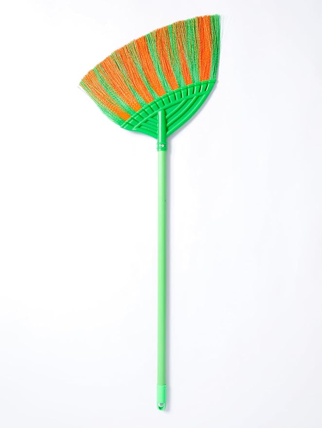 1 Pack Soft Sweeping Brooms /38” House Brooms for Sweeping Indoor& Outdoor Broom Cleaning/Asian Thailand Plastic Broom/Choi Nhua Thai LAN/Choi Nhua Quet Nha (1 pcs) (Green Orange)