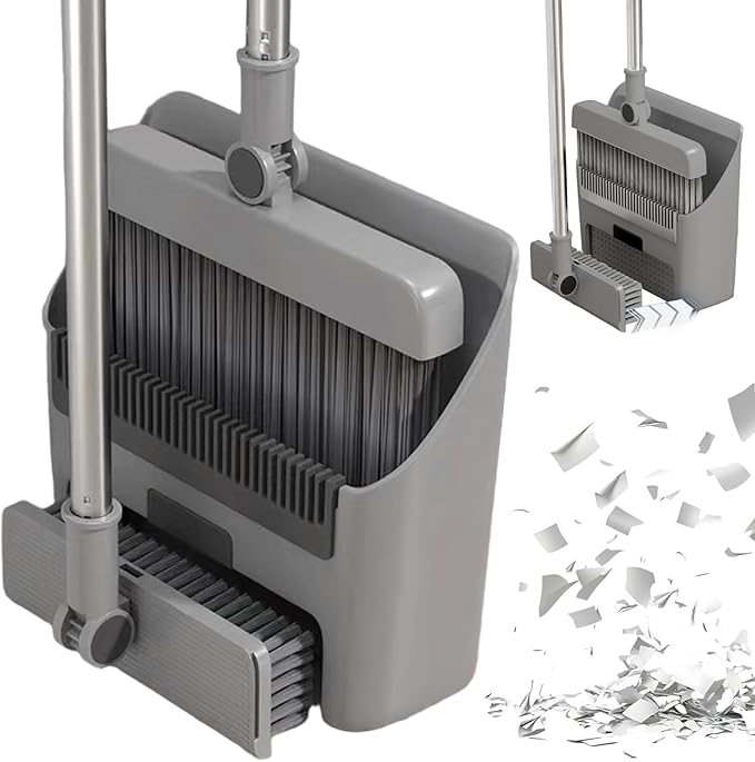 3-in-1 Broom with Dustpan Combo Set Foldable and Rotating Broom and Dustpan Set with Long Handle for Home Office School Dorm