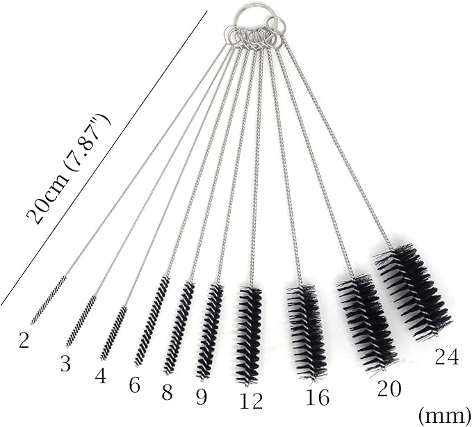 Honbay 10PCS 7.87Inch Nylon Tube Brush Set Cleaning Brush Set for Test Tube,Water Bottles, Drinking Straws, Eye Glasses, Keyboards, Jewelry Cleaning,etc