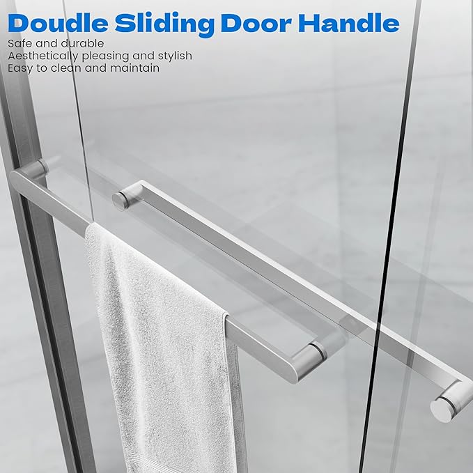 Sliding Shower Door, 44-48" W x 76" H Semi-Frameless Double Sliding Glass Shower Door with 5/16'' (8mm) Clear ASNI SGCC Tempered Glass, Bypass Shower Enclosure, Brushed Silver