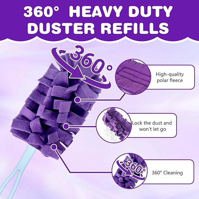 Duster Refill Reusable Fleece Duster Refills, Washable 360° Heavy Duty Dusters Refills Cleaning Pads for Home, Blinds, Car, Pet, Furniture, Fans (5 Pack-Mixed Color)