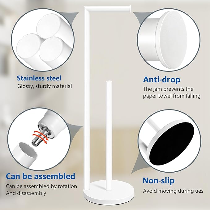 Toilet Paper Holder Stand,Toilet Paper Holder Free Standing,White Toilet Paper Roll Holder for 4 Rolls,Bathroom Toilet Paper with Storage
