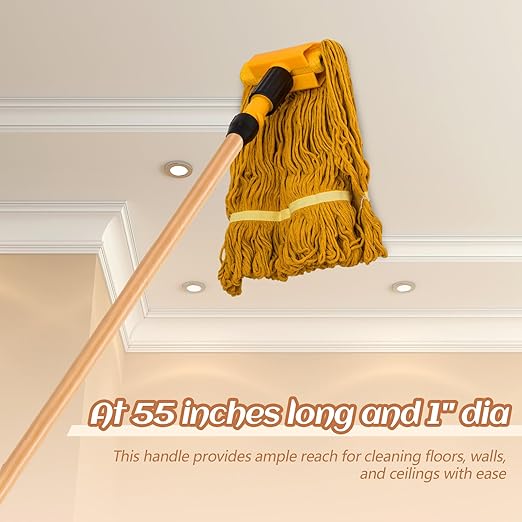 Barydat 55 Inch Lacquered Wood Broom Handle with Metal Threaded Tip Heavy Duty Natural Lacquered Wood Handle for Floor Home Office Commercial, 1" Diameter(10 Pack)