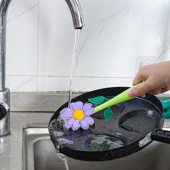 Long Handle Vegetable and Fruit Brush, Florganic Dish Brush with Vase, Long Handle Dish Brush Kitchen, for Cleaning Pot Pan Sink Kitchen Supplies Decorative Vase (2 Pcs) (Green/Blue)