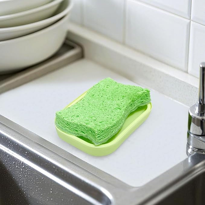 Double Layer Draining Soap Dish, Plastic Dishwashing Sponge Soap Holder for Kitchen, Bathroom, and Washstand (Light Green)