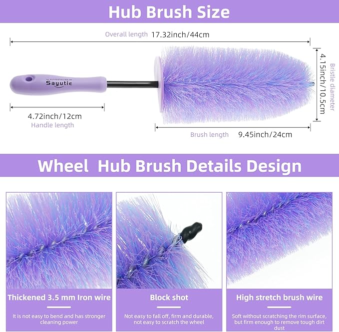 Wheel Cleaning Brush Hub Clean Tool and Rim Detailing Brush with Soft Bristles,Safe On All Wheel Types,Multipurpose Use for Wheels,Rims,Exhaust Tips,Car,Motorcycles,Truck (Purple)