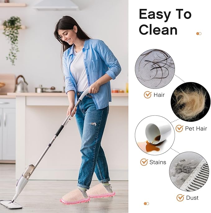 Gerrii 4 Pair Microfiber Cleaning Mop Slippers - Detachable Washable House Mop Slippers for Men and Women, Ideal for Kitchen Floor Dust Cleaning, Includes Blue, Gray, Pink, Beige(Medium)